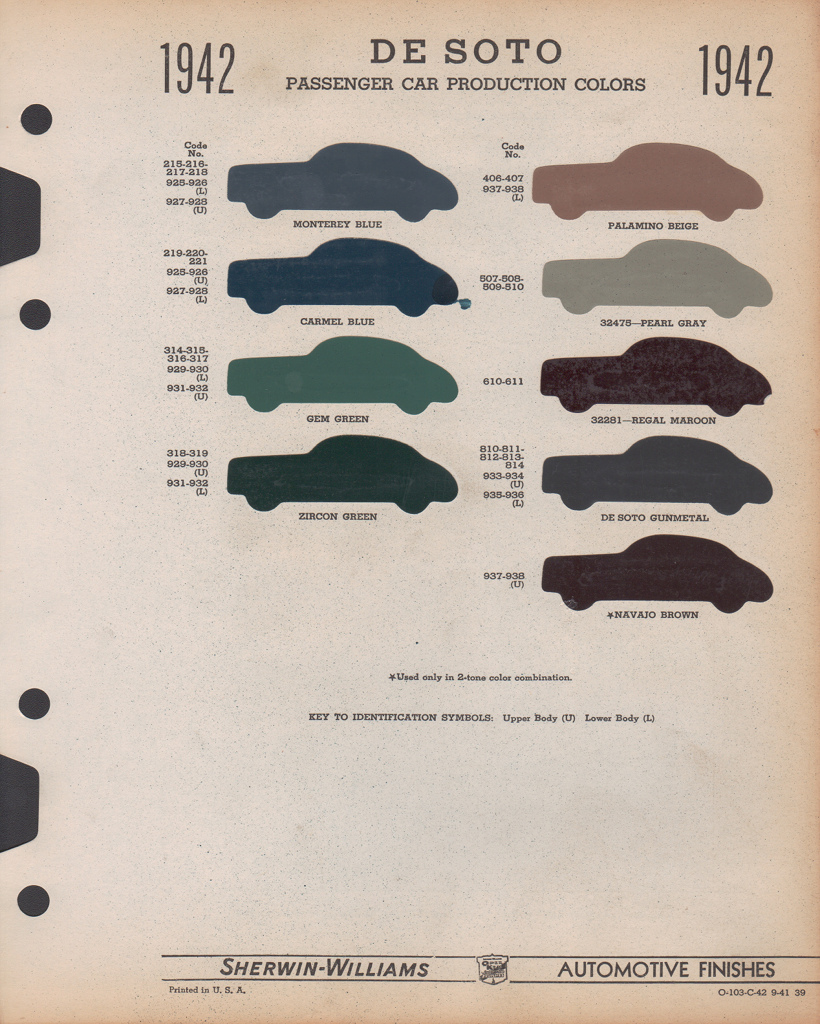 1942 DeSoto Paint Charts Williams 1